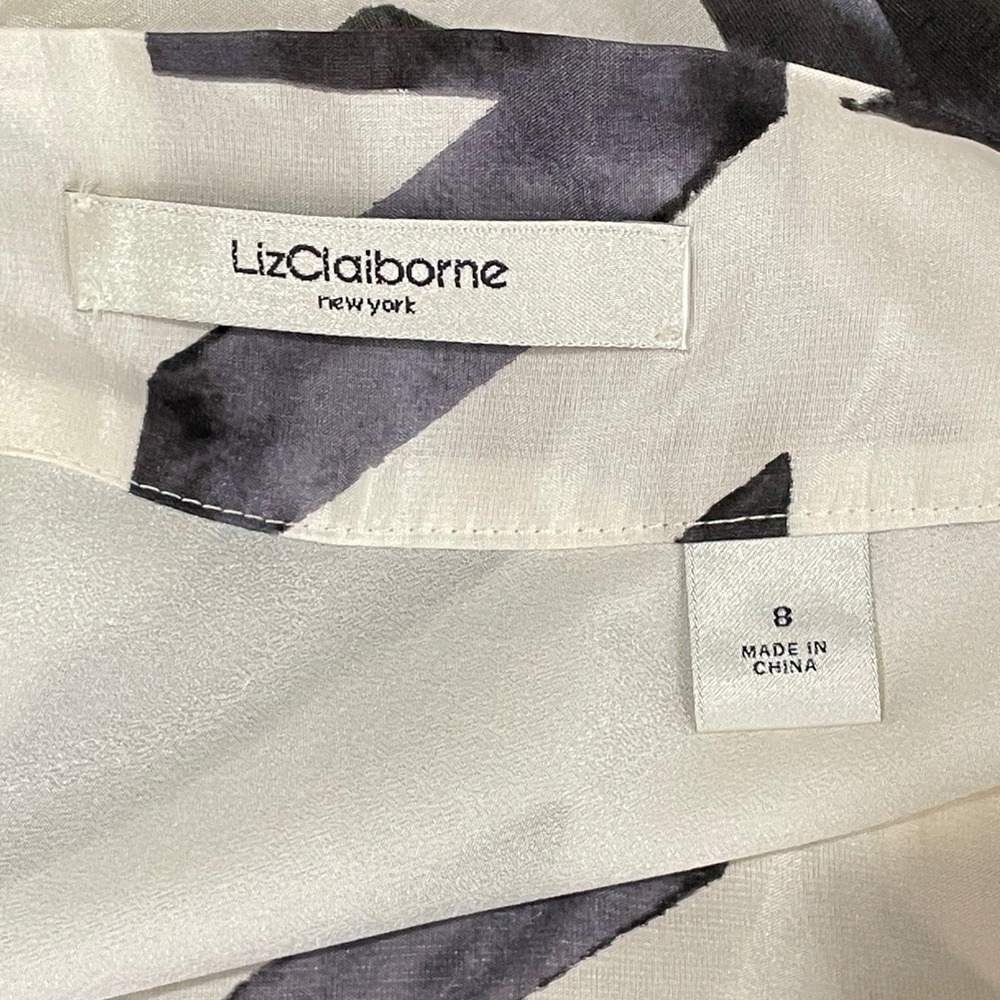 Liz Claiborne Silk Blend Large Houndstooth Skirt Size 8 Career Monochrome Preppy - Picture 4 of 8